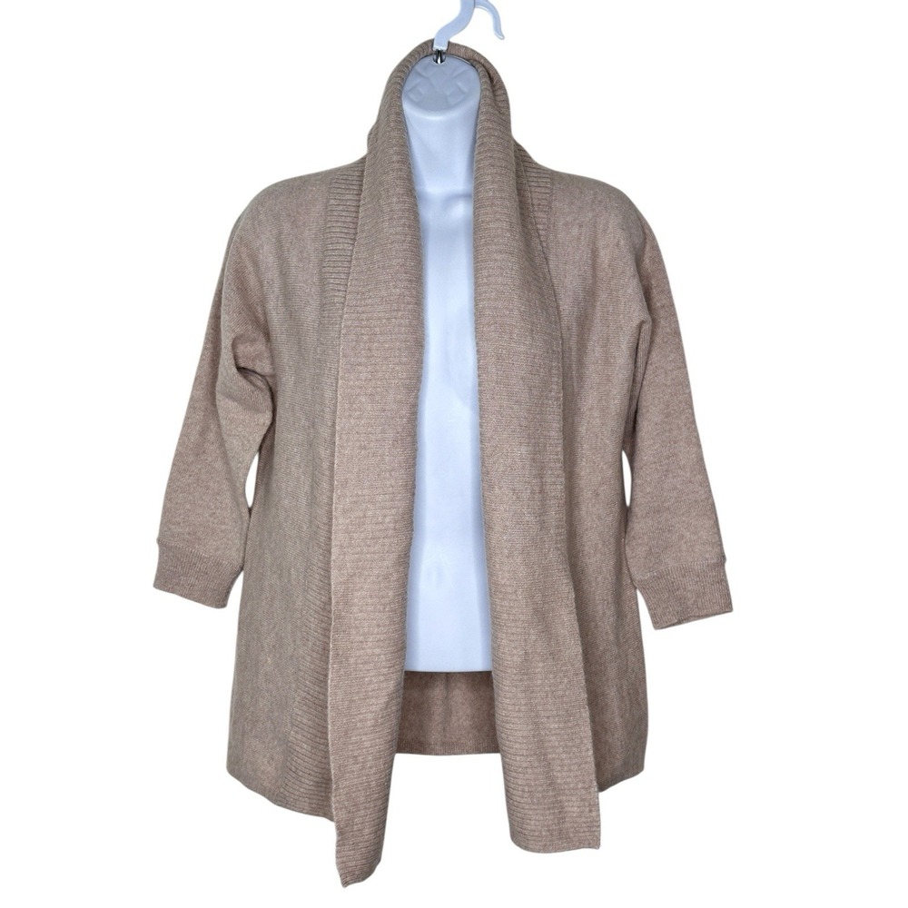 Barneys New York 100% Cashmere CO-OP Tan Shrug Cardigan Sweater Open Front Drape